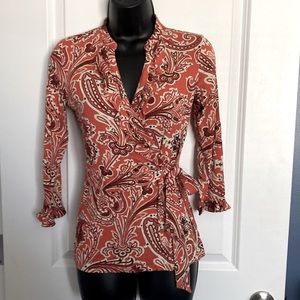Ann Taylor Top - Coral Paisley Pattern- XSP